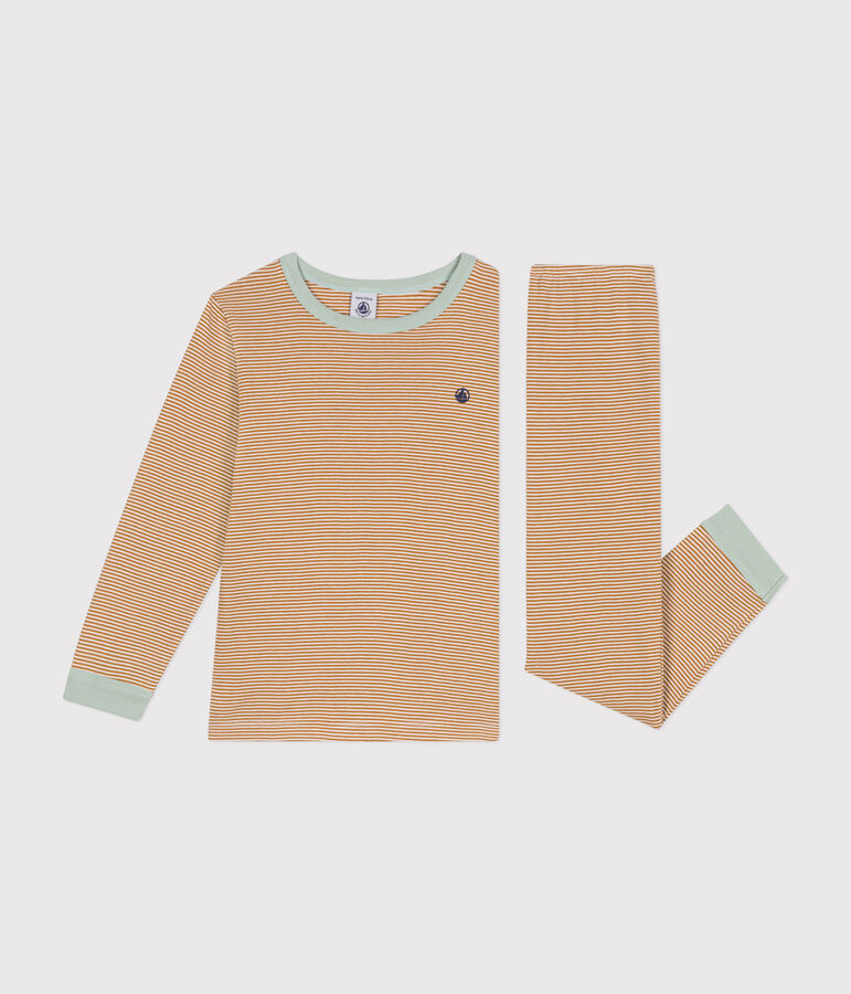 Kinder-Pyjama aus gestreifter Baumwolle braun/weiss