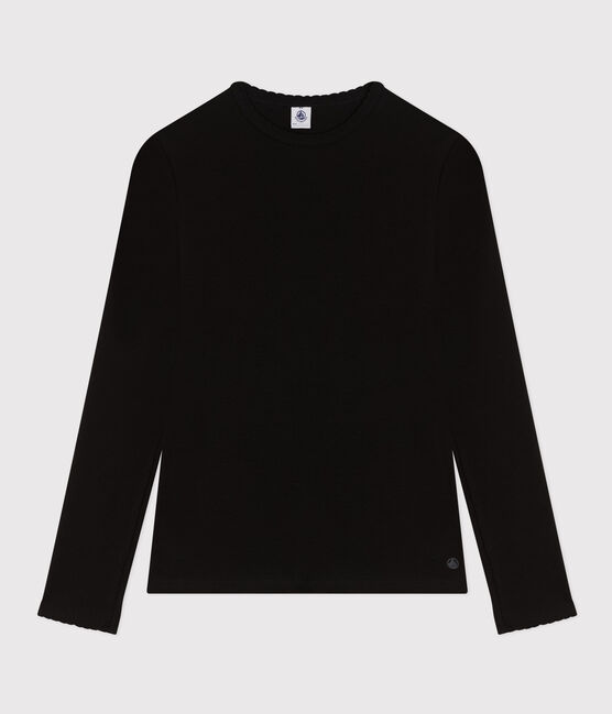 Damen-T-Shirt L’ICONIQUE aus Baumwolle mit Mäusezähnchen schwarz NOIR