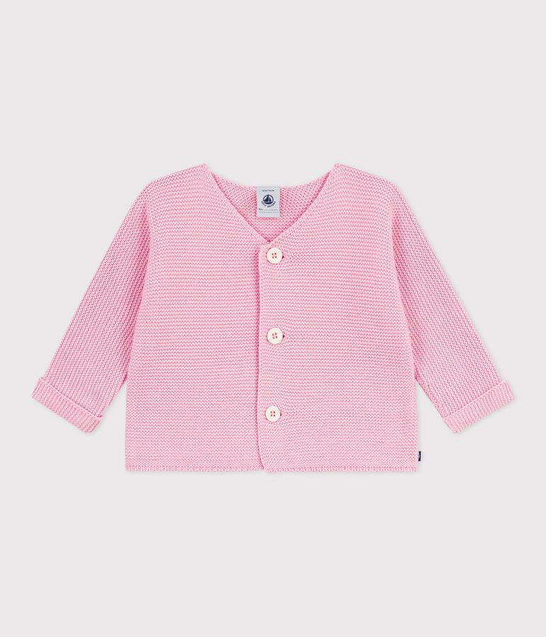 Baby-Cardigan kraus rechts gestrickt aus Baumwolle rosa