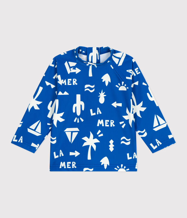 Baby-T-Shirt mit UV-Schutz, Strandmotive blau/weiss
