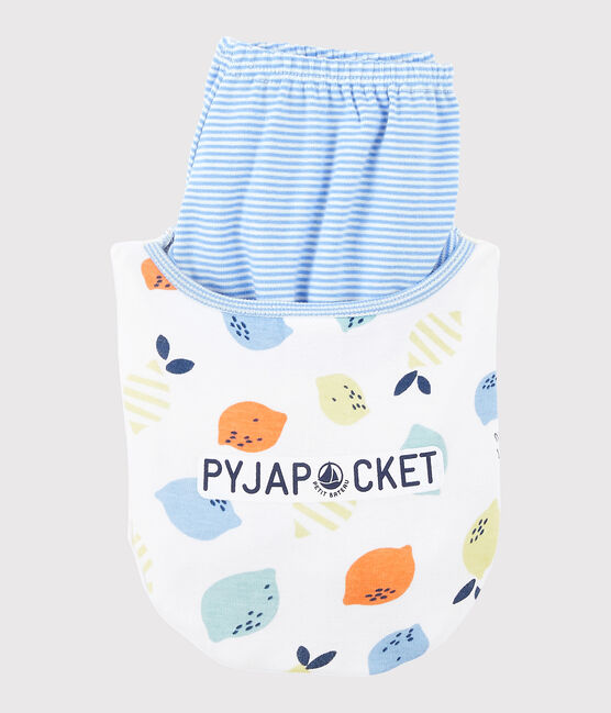 Kinder-Kurzpyjama aus Bio-Baumwolle mit Zitronenmotiv für Jungen weiss MARSHMALLOW/weiss MULTICO