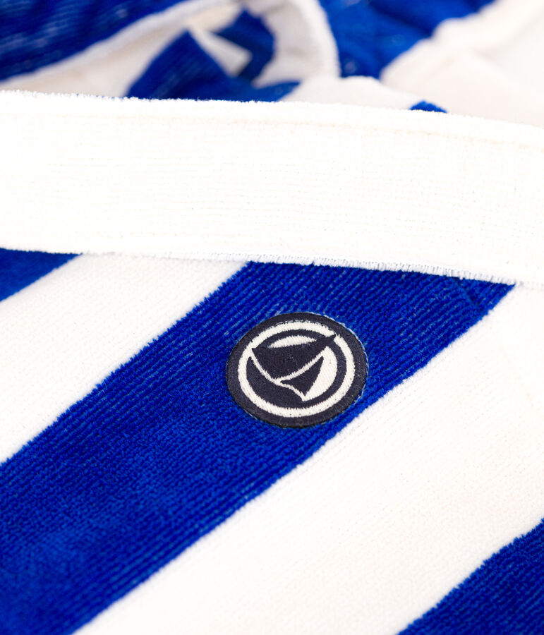 GESTREIFTE BOUCLETTE-FROTTEE-TASCHE F&Uuml;R DAMEN blau/weiss