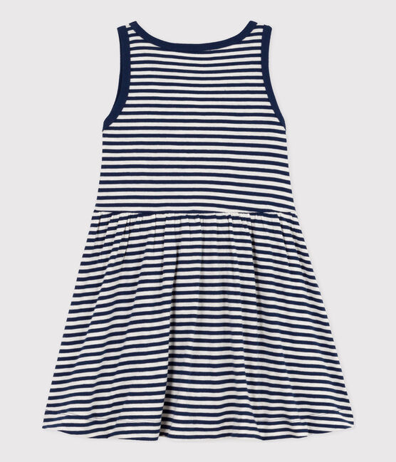 Gestreiftes Kinderkleid aus Baumwolle für Mädchen blau MEDIEVAL/weiss MARSHMALLOW
