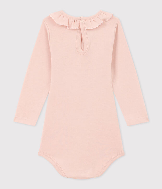 Lang&auml;rmeliger Baby-Body aus Baumwolle mit R&uuml;schenkragen rosa