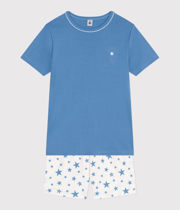 Kinder-Kurzpyjama aus Baumwolle blau/weiss
