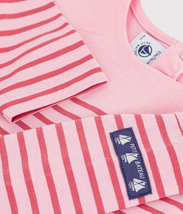 Lang&auml;rmeliges Baby T-Shirt aus Baumwolle mit Streifen. rosa/rosa