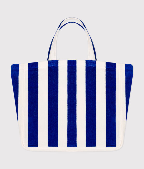 GESTREIFTE BOUCLETTE-FROTTEE-TASCHE FÜR DAMEN  blau SURF/weiss MARSHMALLOW