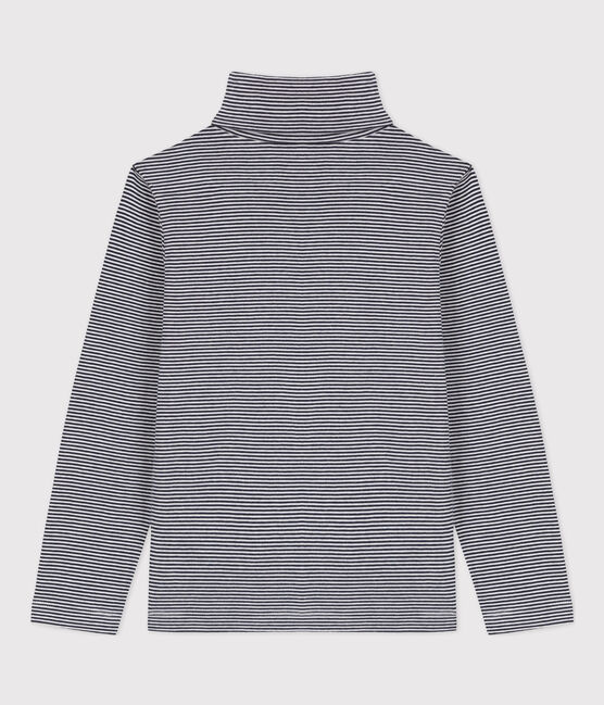 Kinder-Rollkragenshirt aus Baumwolle mit Streifen blau SMOKING/weiss MARSHMALLOW