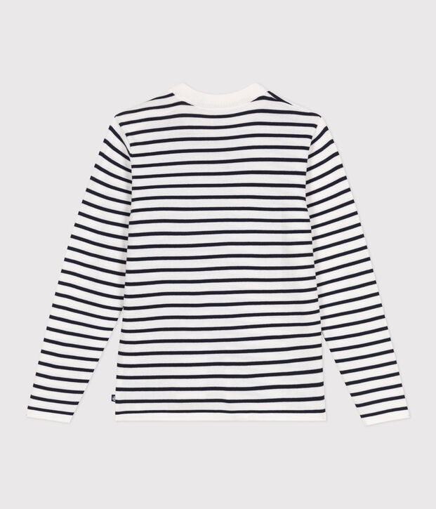 Damen-Marinepullover aus Baumwolle mit Streifen weiss/blau
