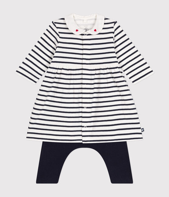 Baby-Kleid und Leggings aus Baumwolle weiss MARSHMALLOW/blau SMOKING