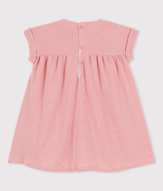 Kurzärmeliges, gestreiftes Babykleid aus Bio-Baumwolle rosa PAPAYE/ MARSHMALLOW