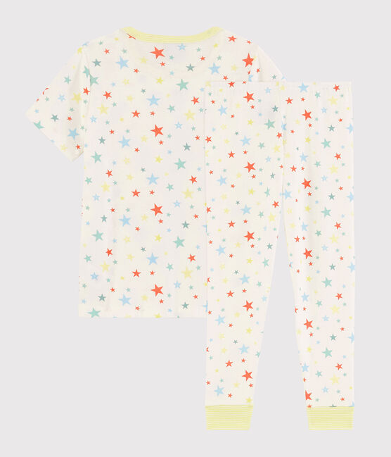 Kinderpyjama aus Bio-Baumwolle mit bunten Sternen für Jungen weiss MARSHMALLOW/weiss MULTICO