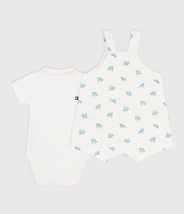 Baby-Set Latzhose und Body aus Baumwolle mit Tiermotiven weiss/vielfarbig
