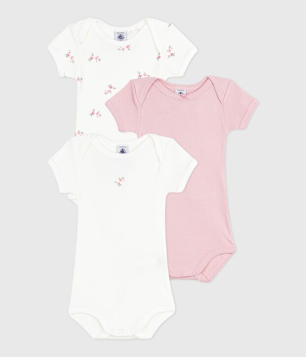 Set kurz&auml;rmeliger Baby-Bodys aus Baumwolle mit Blumenmuster vielfarbig