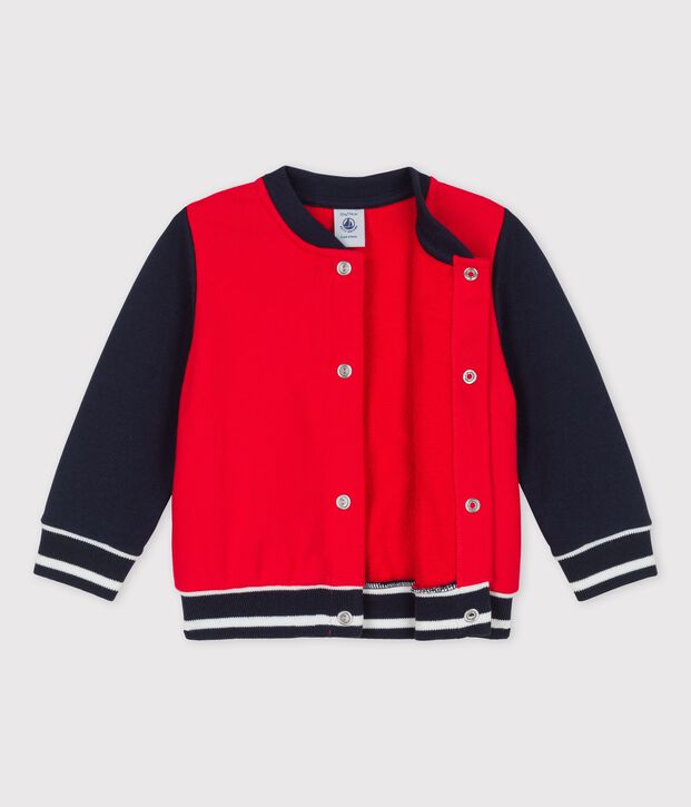 Baby-Teddy aus Molton. rot/blau