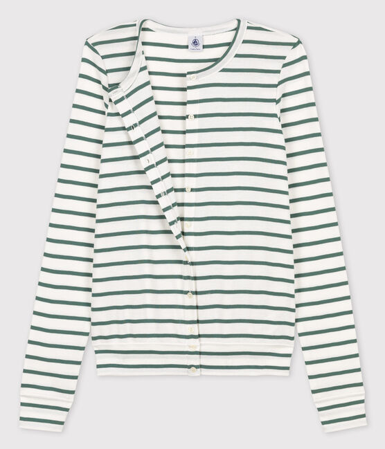 Cardigan aus Baumwolle mit Streifen für Damen weiss MARSHMALLOW/grün VALLEE