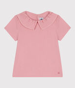 Kurzärmeliges Kinder T-Shirt aus einfarbiger Baumwolle mit Kragen rosa CHARME