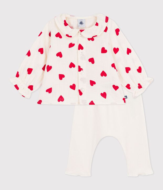 2-teiliges langbeiniges Baby-Set aus Baumwolle, gemusterte Bluse und Leggings vielfarbig