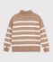 Damen-Pullover mit Rollkragen aus Wolle und Baumwolle mit Streifen beige/naturfarben