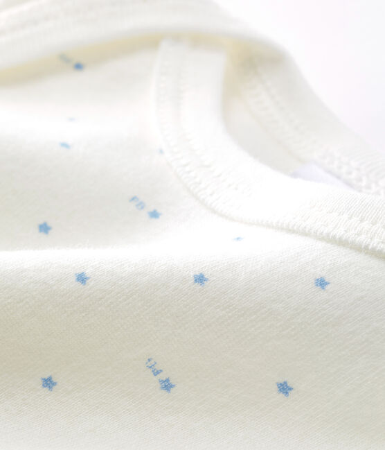 Langärmliger Baby-Body für Jungen weiss MARSHMALLOW/blau ACIER