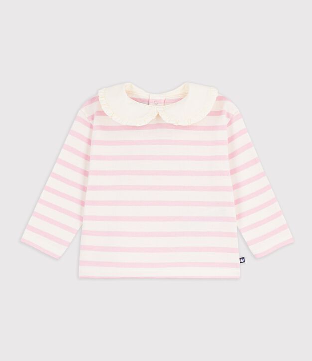 Baby-Streifenshirt mit Kragen aus Baumwolle rosa/rosa