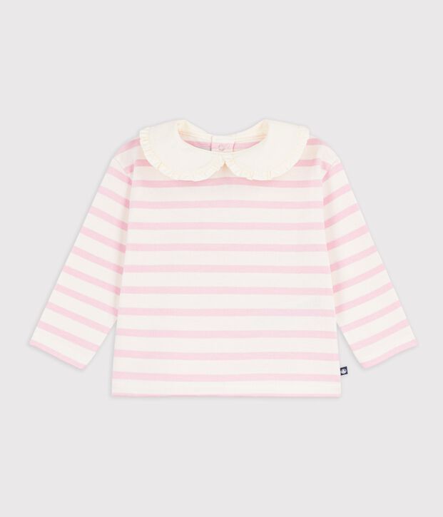 Baby-Streifenshirt mit Kragen aus Baumwolle rosa/rosa