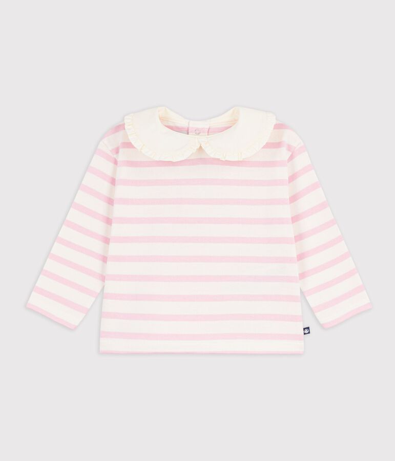 Baby-Streifenshirt mit Kragen aus Baumwolle rosa MILK/ MARQUISE