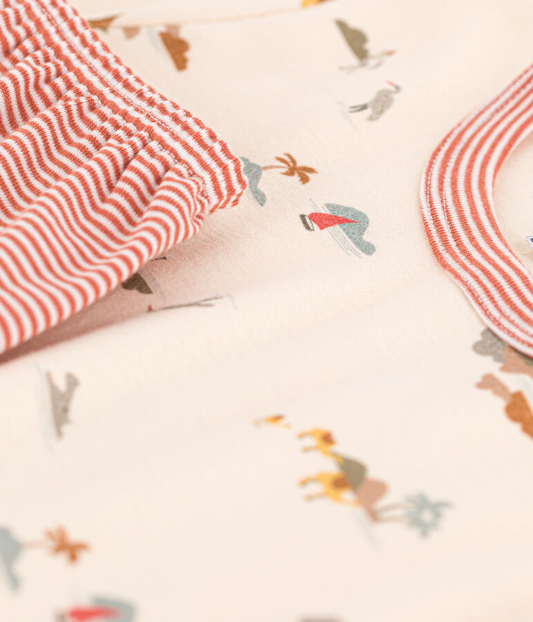 Kinder-Kurzpyjama aus Baumwolle mit Tiermotiv naturfarben/vielfarbig