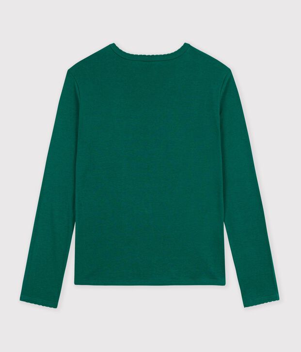Lang&auml;rmeliges Damen-T-Shirt aus Baumwolle mit Picotkante TREE