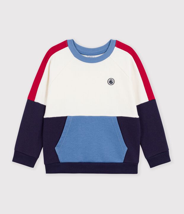 Kinder-Kapuzensweatshirt aus Baumwolle im Colorblock naturfarben/vielfarbig