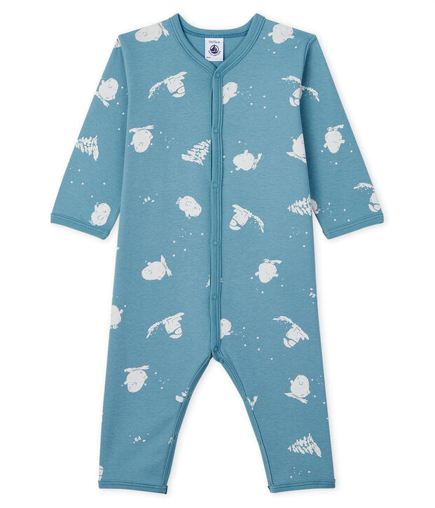 Fu&szlig;loser Baby-Strampler aus Baumwolle mit Yeti-Motiv blau/weiss