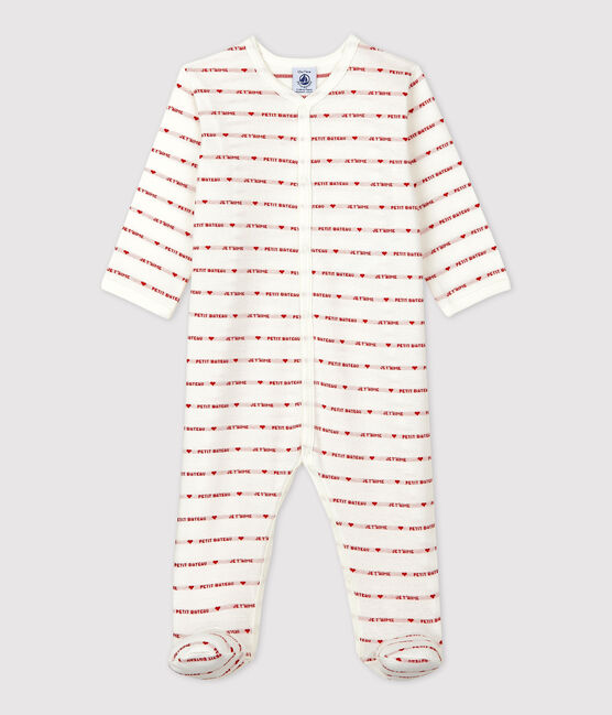 Baby-Strampler Petit Bateau Je t’aime aus Baumwolle weiss MARSHMALLOW/rot TERKUIT