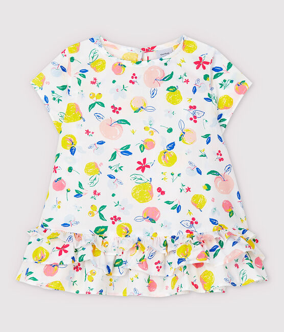 Kurzärmelige Baby-Bluse für Mädchen aus Popeline weiss MARSHMALLOW/weiss MULTICO