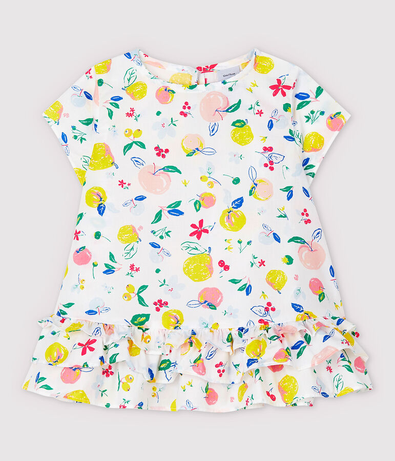 Kurz&auml;rmelige Baby-Bluse f&uuml;r M&auml;dchen aus Popeline weiss/vielfarbig