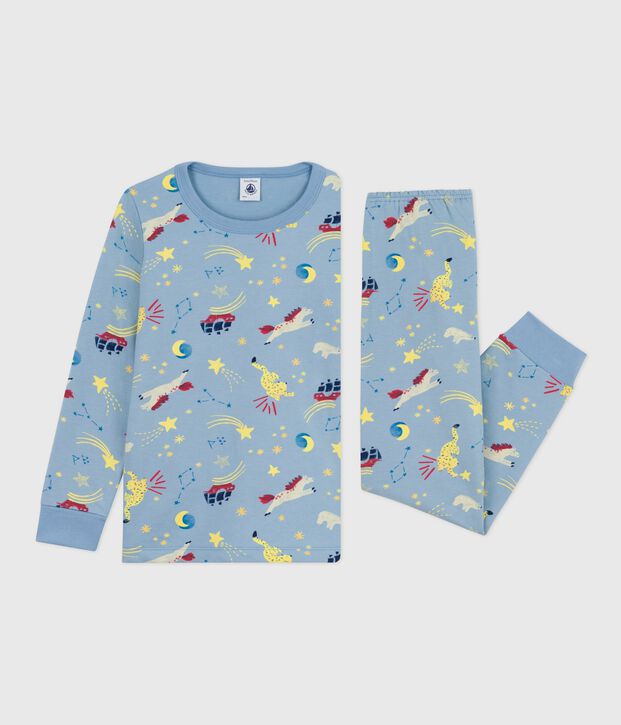 Kinder-Pyjama aus Molton mit B&auml;rmotiv blau/vielfarbig