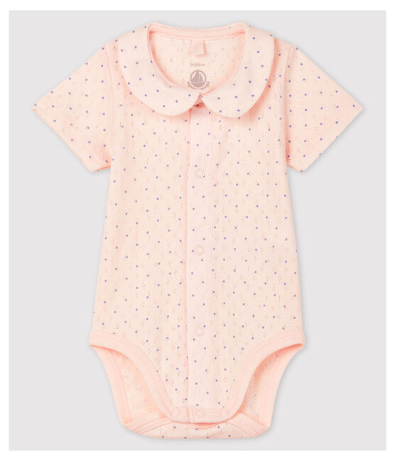 Kurzärmeliger Baby-Body mit Kragen aus Bio-Baumwolle in Rosa rosa FLEUR/blau EDNA