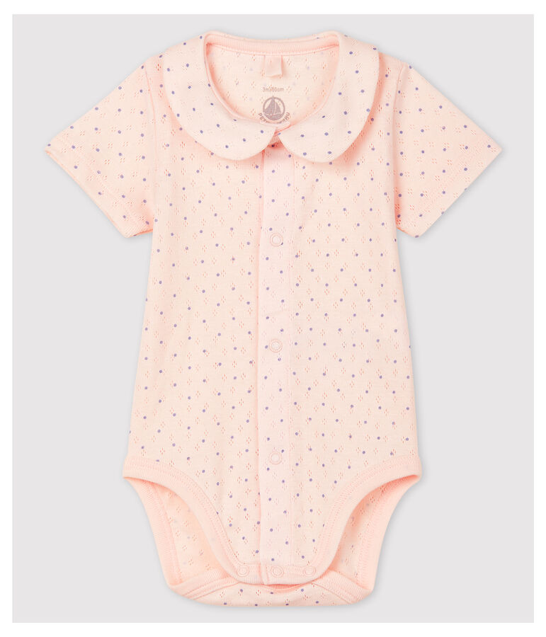 Kurz&auml;rmeliger Baby-Body mit Kragen aus Bio-Baumwolle in Rosa rosa/blau