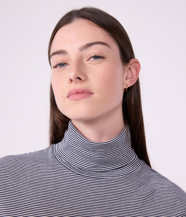 Damen-Rollkragenshirt L'Iconique aus Baumwolle blau/weiss