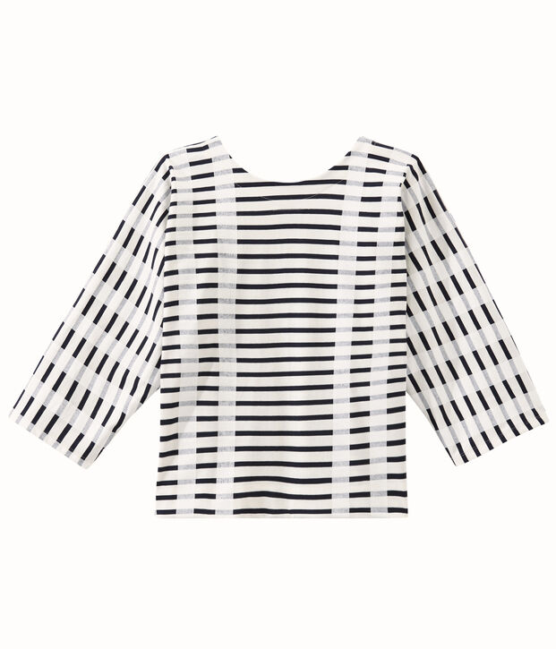 Streifenshirt im kimono-design weiss/blau