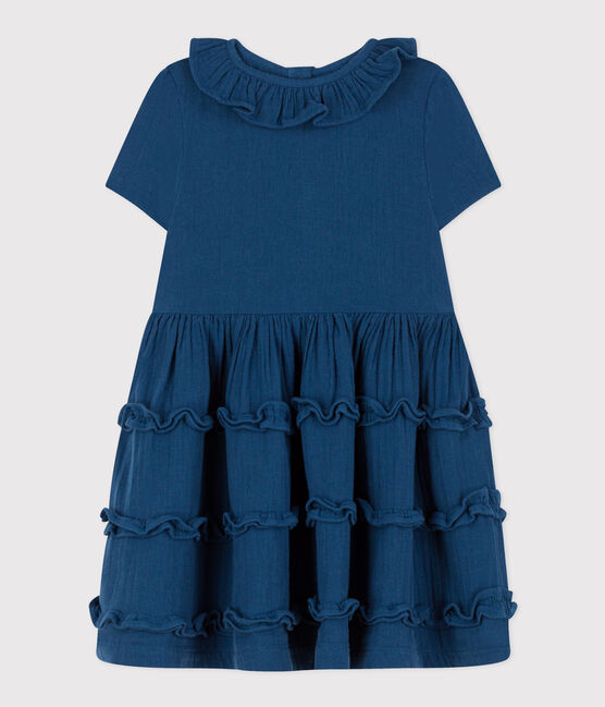 Kurzärmeliges Kleid aus Musselin für Kinder/Mädchen blau INCOGNITO