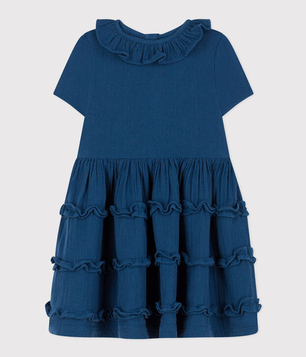 Kurz&auml;rmeliges Kleid aus Musselin f&uuml;r Kinder/M&auml;dchen blau