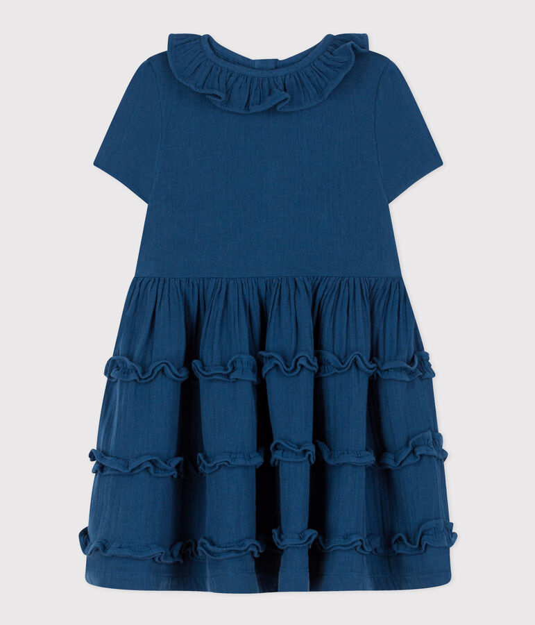 Kurz&auml;rmeliges Kleid aus Musselin f&uuml;r Kinder/M&auml;dchen blau