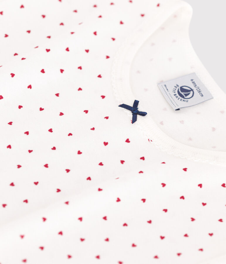 Kurz&auml;rmeliges Kinder-Nachthemd aus Baumwolle mit Herzmotiv weiss/rot