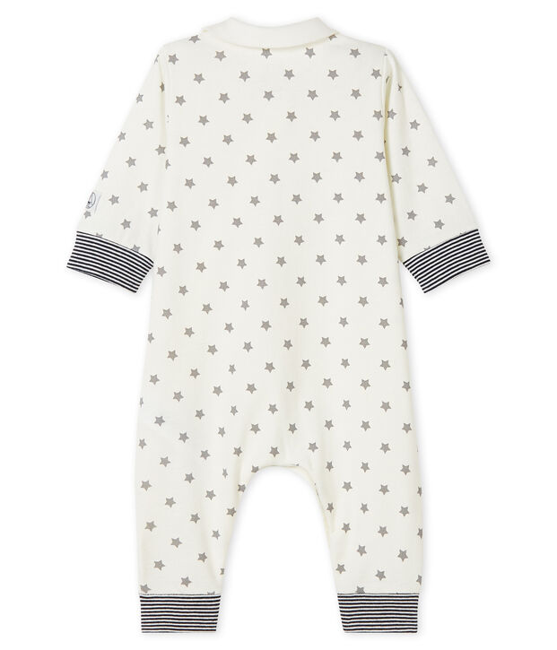 Baby-Strampler mit Sternenmuster aus Rippstrick weiss/grau