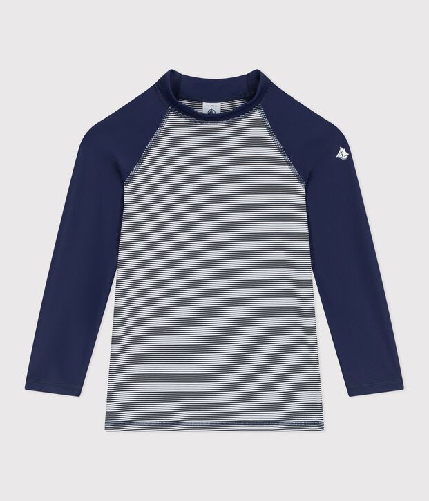 Lang&auml;rmeliges Kinder Bade-T-Shirt mit UV-Schutz und Streifen blau/weiss