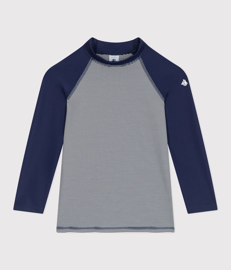 Lang&auml;rmeliges Kinder Bade-T-Shirt mit UV-Schutz und Streifen blau MEDIEVAL/weiss MARSHMALLOW