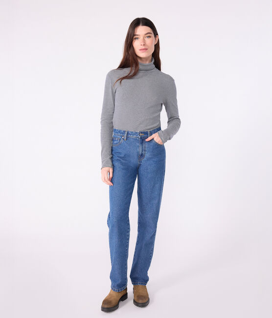 Damen-Rollkragenshirt "L'Iconique" aus Baumwolle blau SMOKING/weiss MARSHMALLOW
