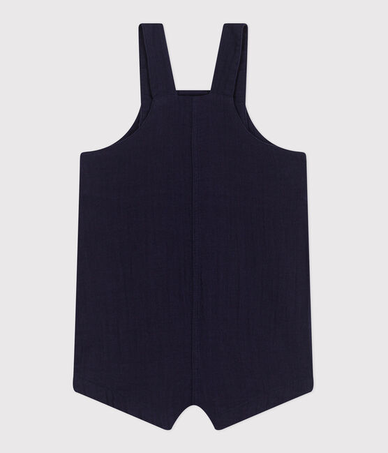 Kurzbeinige Baby-Latzhose aus einfarbigem Musselin-Stoff blau SMOKING