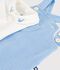Baby-Set Latzhose/Body aus einfarbiger Baumwolle mit h&uuml;bschen Stickereien blau/naturfarben