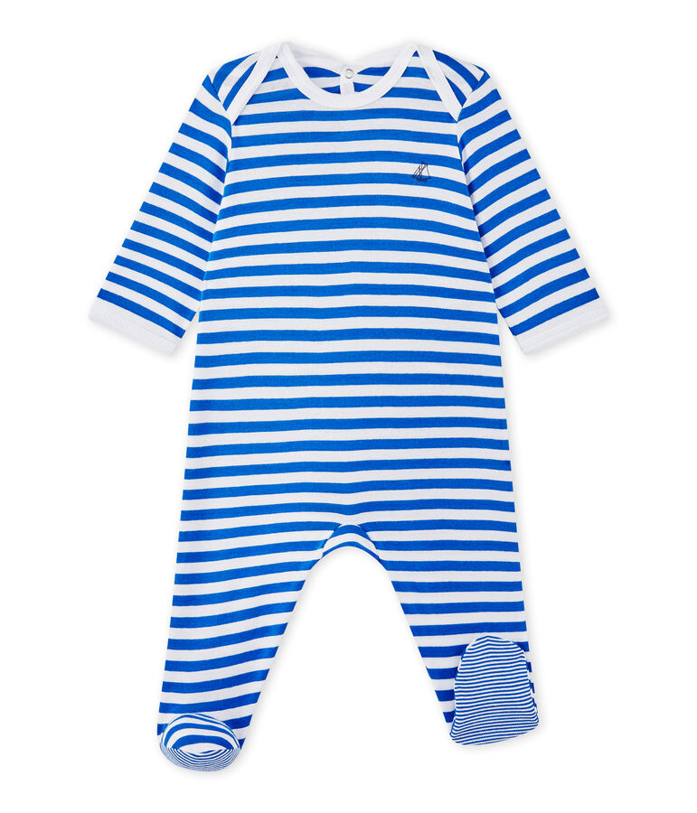 Geringelter Baby-Jungen-Strampler blau/weiss